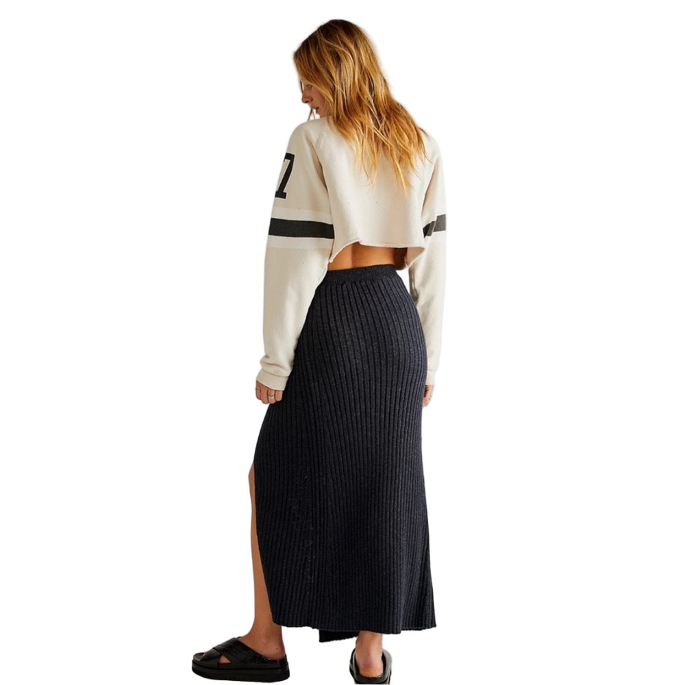 Free People Black Ribbed Sweater Better Days Midi Skirt Size M - Picture 2 of 4